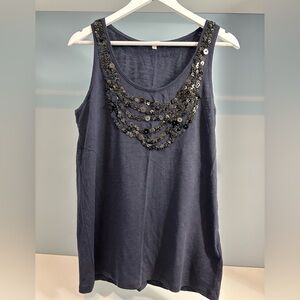 J. Crew Dark Blue Embellished Tank Top. Sz large. Great condition!